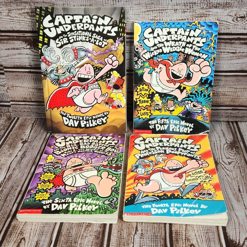 Lot of 4 Captain Underpants PB & HC Books Talking Toilets Booger Boy Dav Pilkey